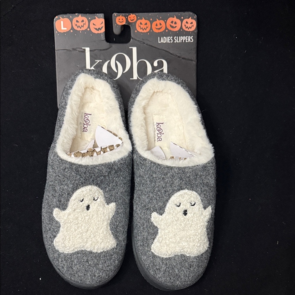 Halloween Kooba Gray Slippers with Ghost Design Size L - Women 8-9 Shoe Size